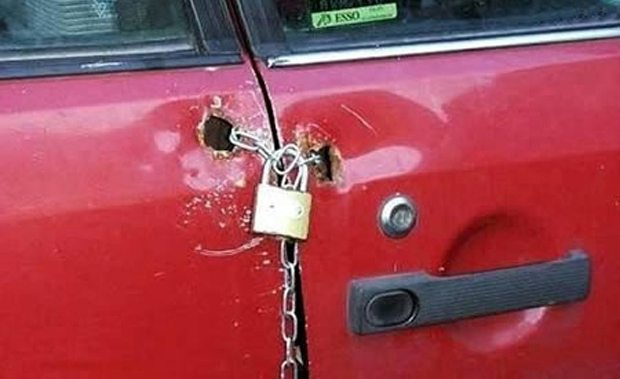 padlocked car door